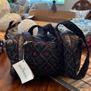 Vera Bradley Black and Red Retired Laurel Print Quilted Travel Bag